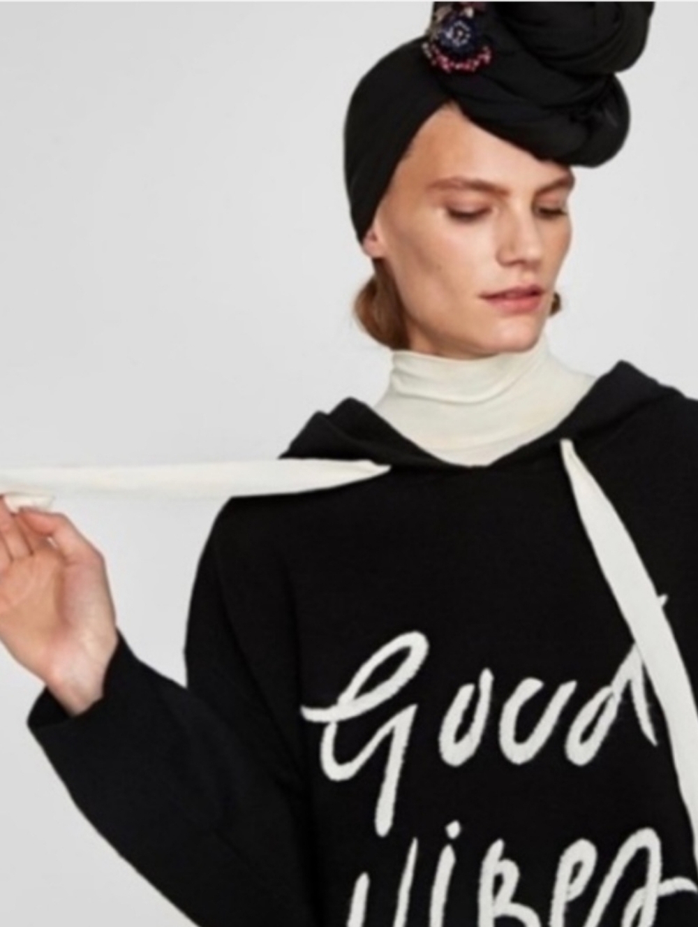 Zara - Black Hoodie with White Script "Good Vibes"